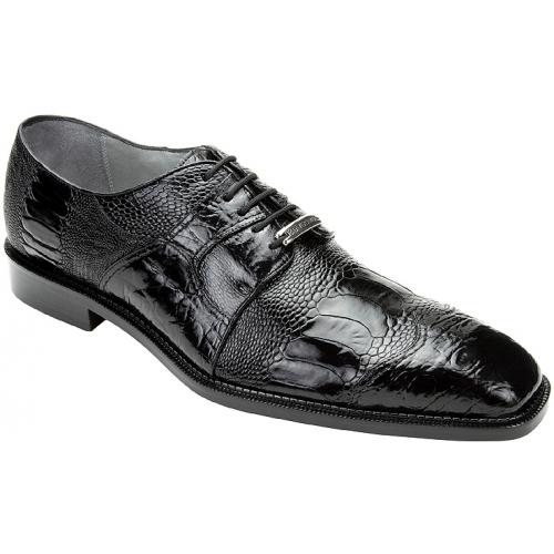 Belvedere "Moscato" Black Genuine Crocodile/Ostrich Wing-Tip Shoes